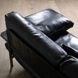 Canapé trois places Diesis en cuir noir, conçu par Antonio Citterio pour B&B Italia, années 1970