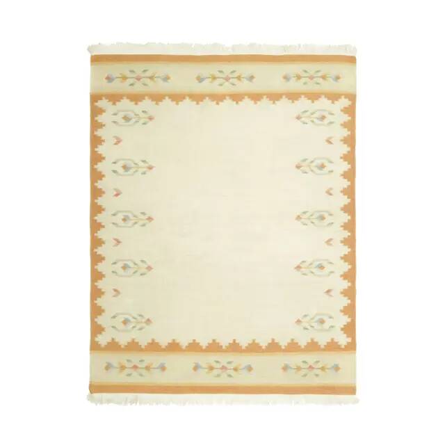 1970s Vintage Turkish Oushak Handmade Wool Cotton Cream Area Rug 171x222