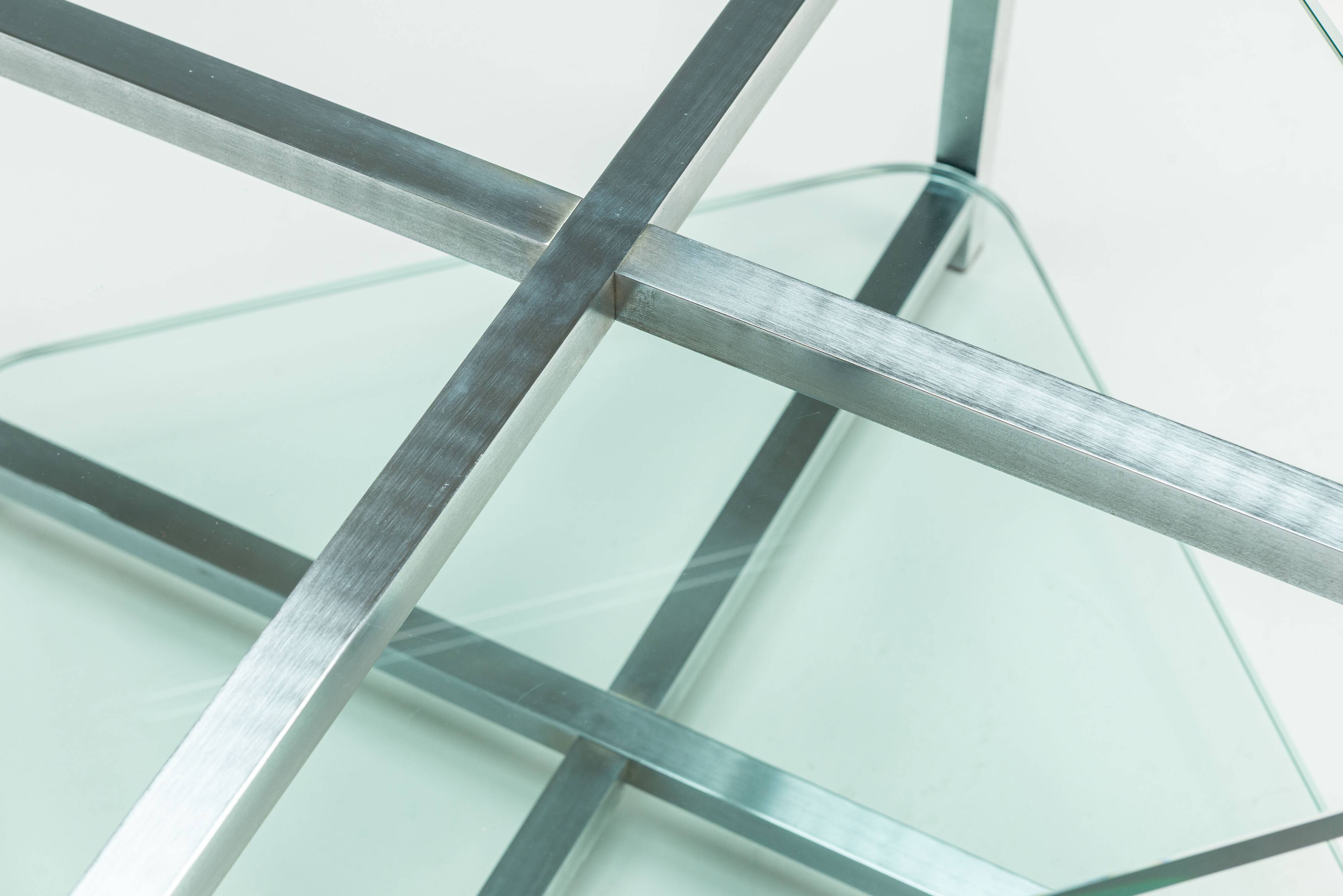 Two-tier glass side table with aluminium frame