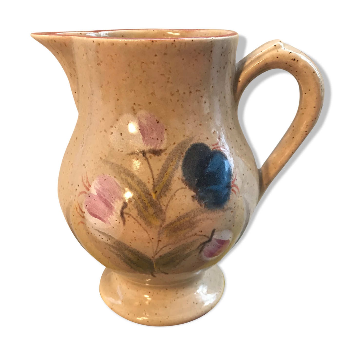 Former MBFA Pornic pitcher - ceramic handle and painted by Helena France vintage