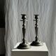 Two large antique silver-plated metal candlesticks, H30