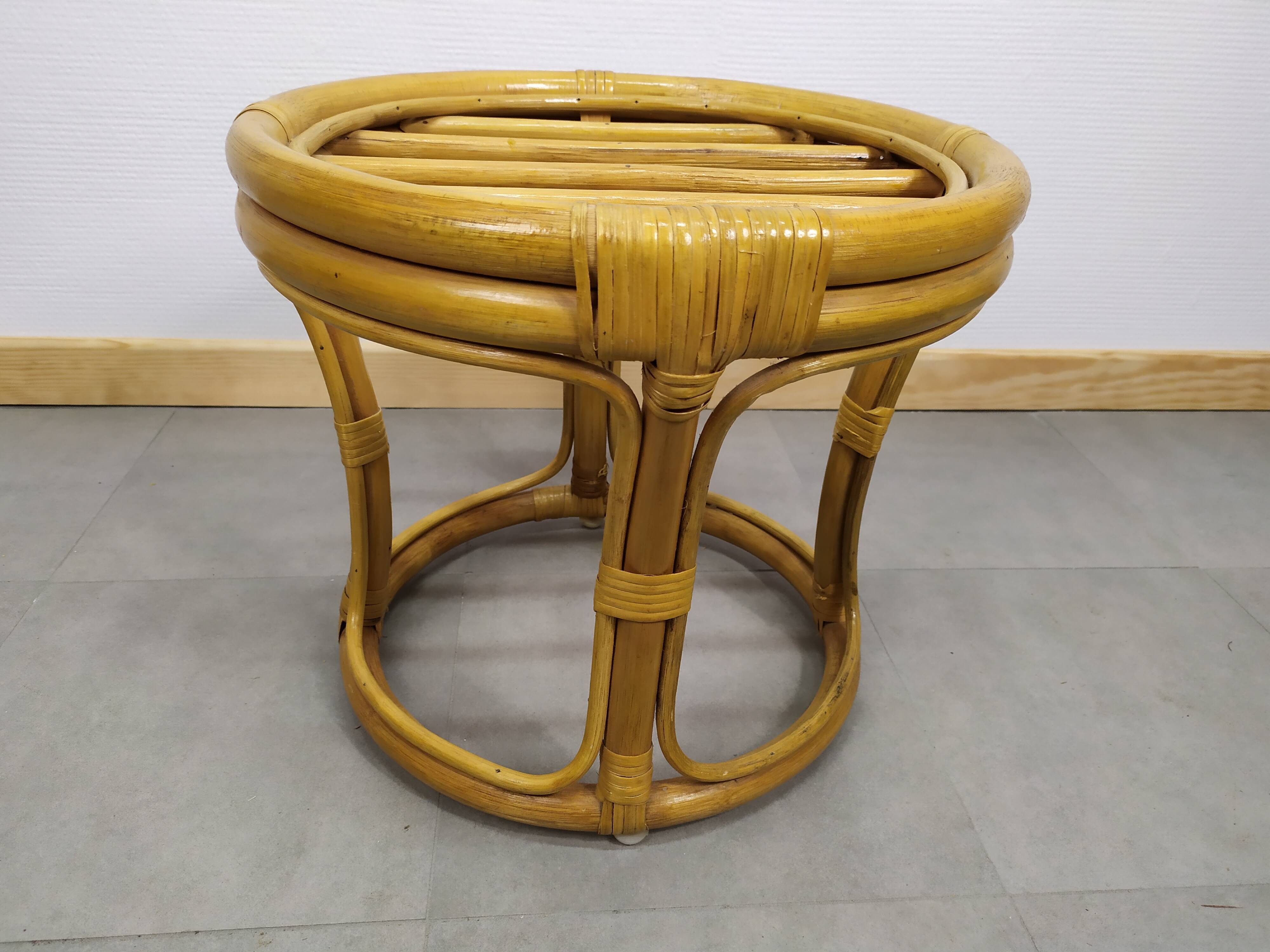 Vintage old rattan pouf