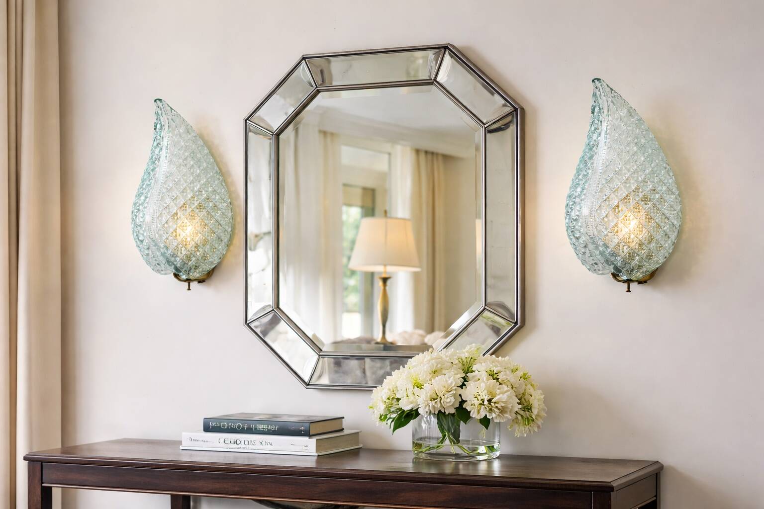 Set of 2 Rare Wall light Blue Jewel Murano Glass Leave by Barovier e Toso, 1950s