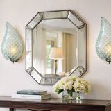 Set of 2 Rare Wall light Blue Jewel Murano Glass Leave by Barovier e Toso, 1950s