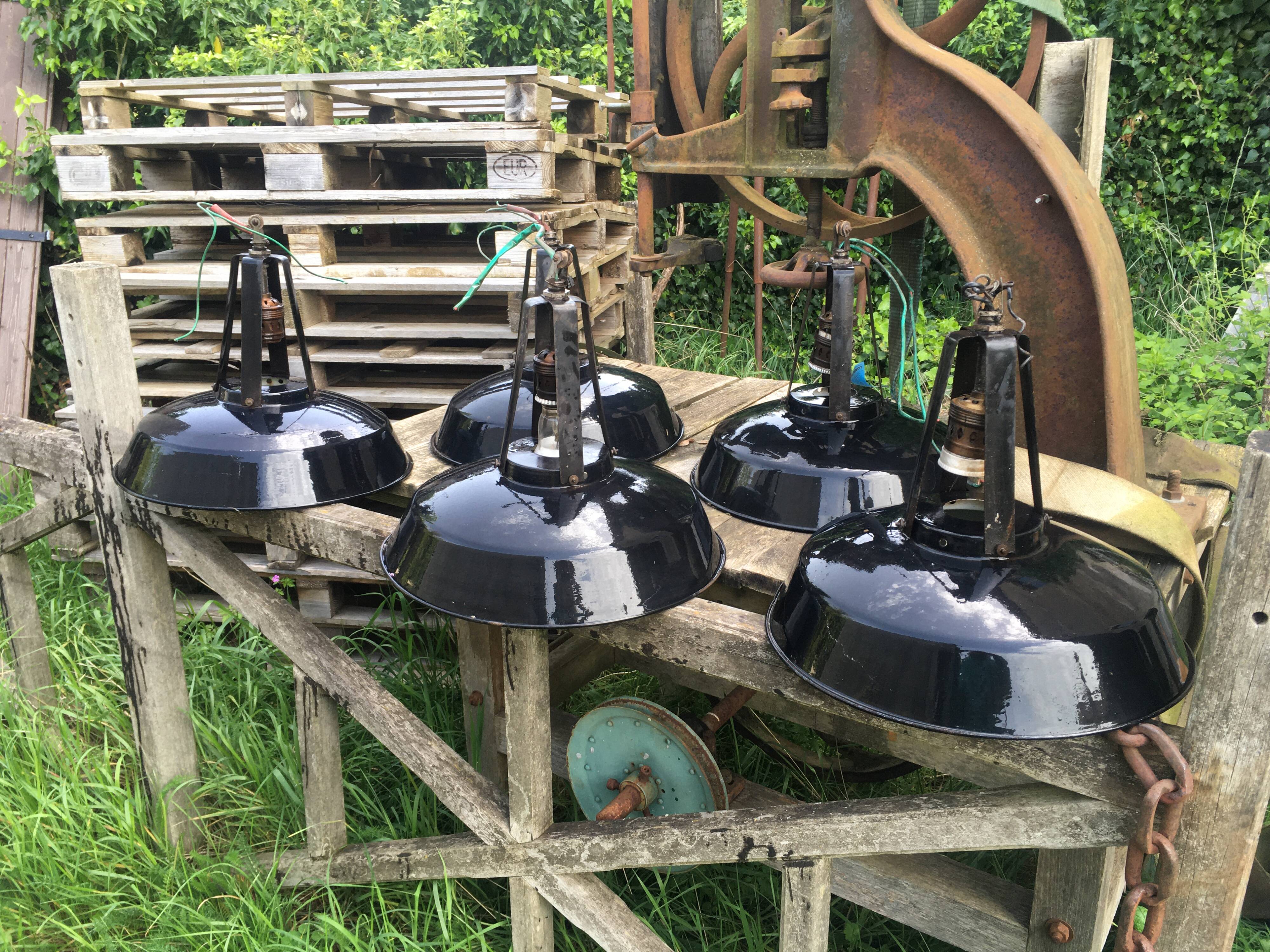 Set of black industrial lamps from the 1970s