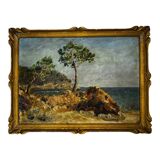 Oil painting on wooden panel, beautiful southern landscape