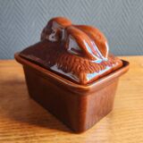 Vintage Rabbit Terrine in Glazed Ceramic - Brown Barbotine