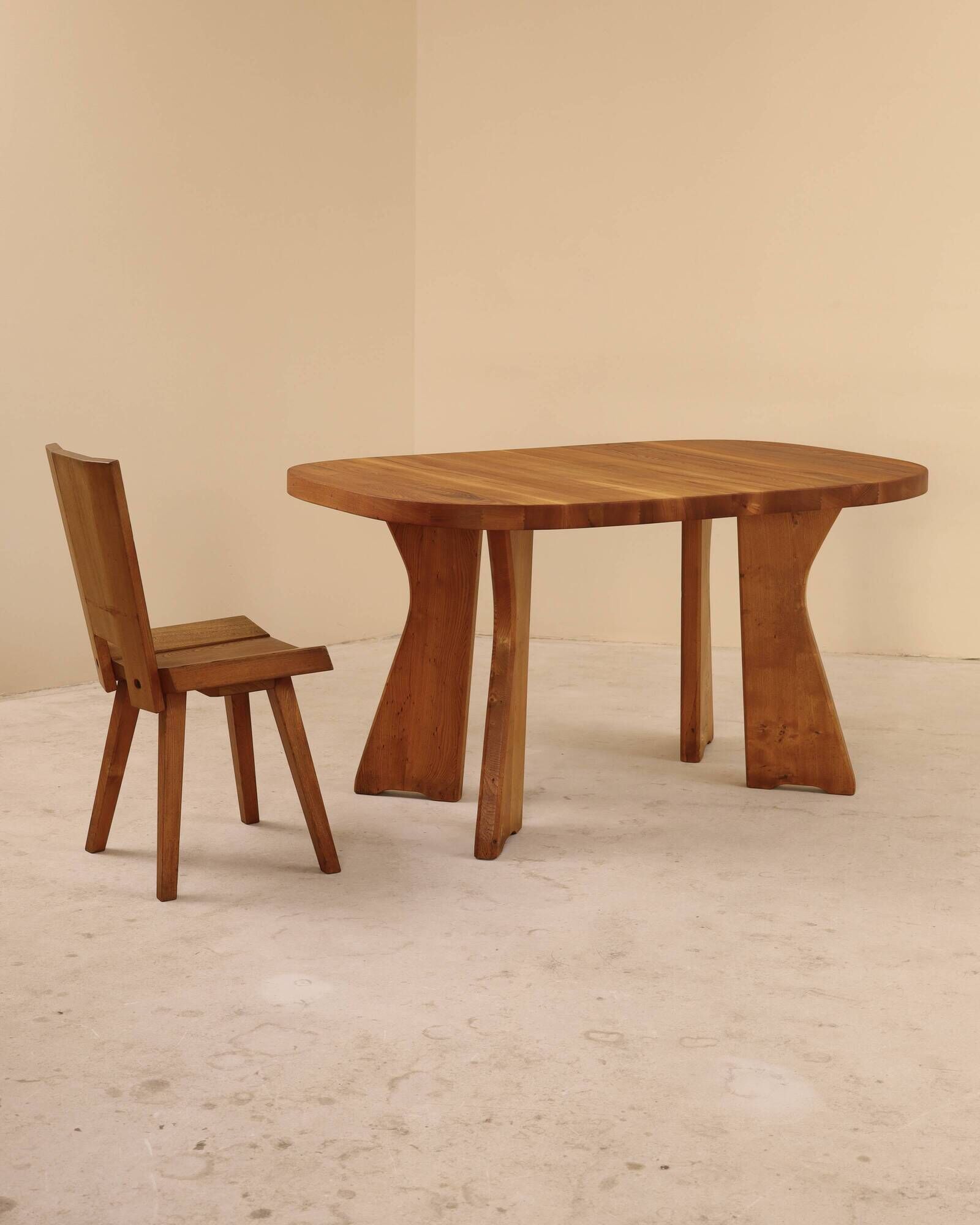 Table in solid elm, Atelier C. Demoyen, France, 1980s