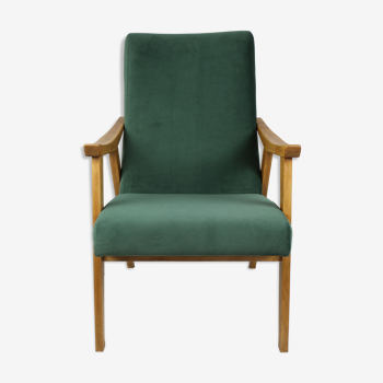 Fauteuil vert velours vintage années 1970