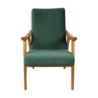 Fauteuil vert velours vintage années 1970