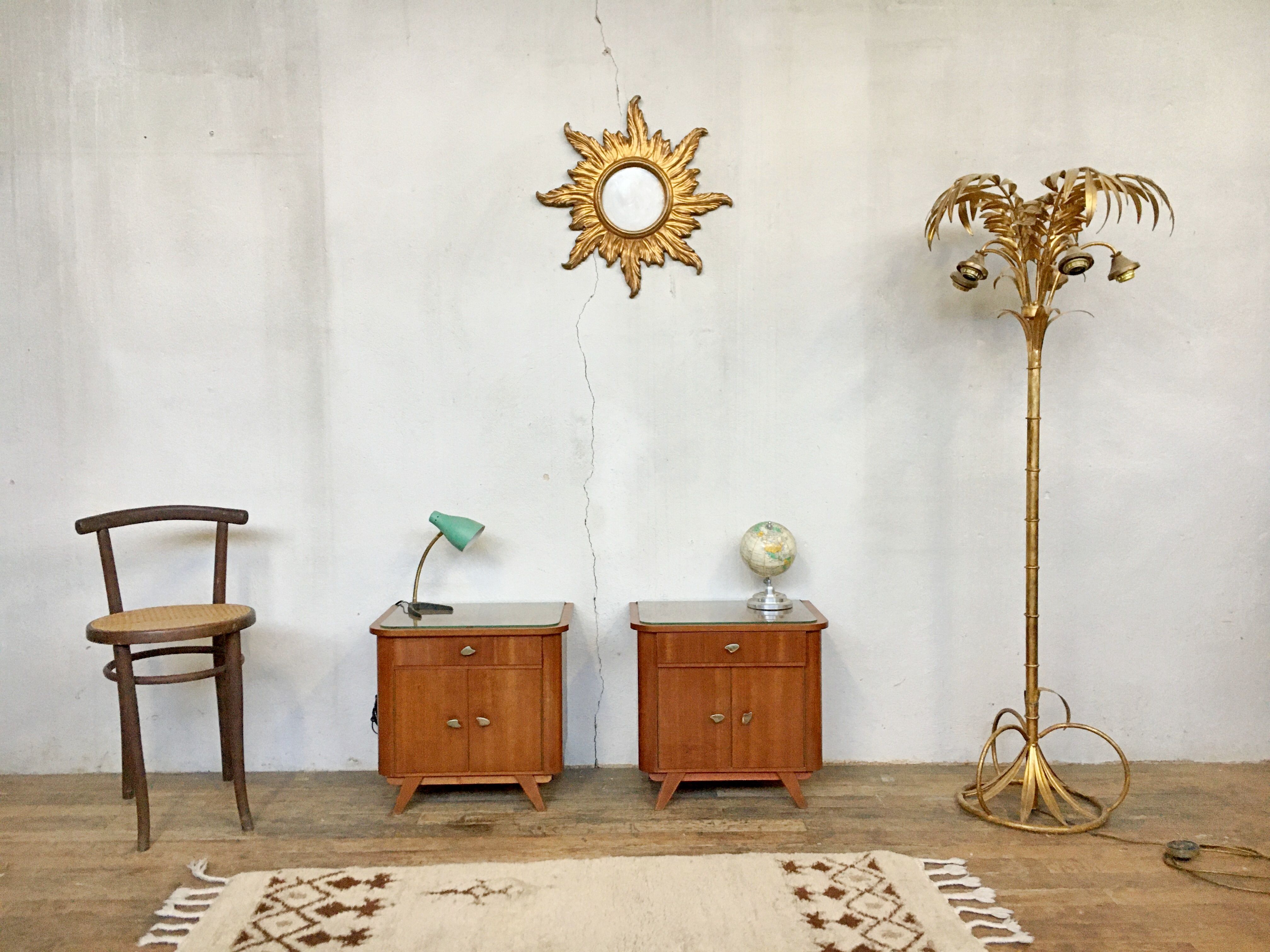 Pair of night tables feet compass bedside end of vintage sofa old 1950 1960 retro