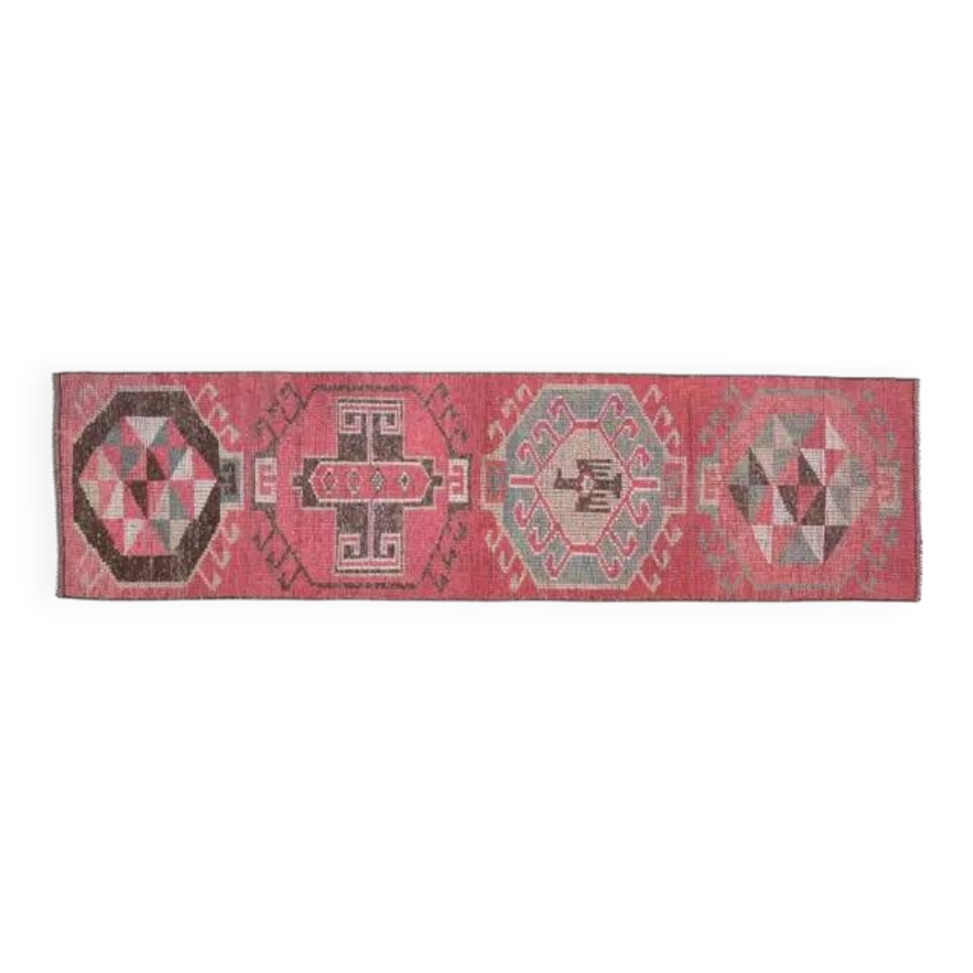 1970s Vintage Turkish Oushak Handmade Wool Cotton Pink Runner Rug 81x315