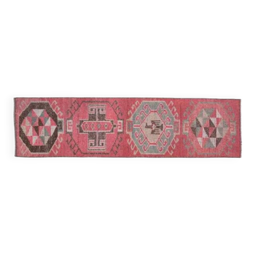 Tapis vintage turc Oushak fait main en laine et coton rose, années 1970