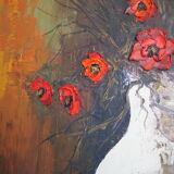 Signed poppy pattern painting and its frame