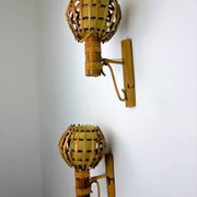 Pair of mid-century rattan wall sconces, Italy 1970s