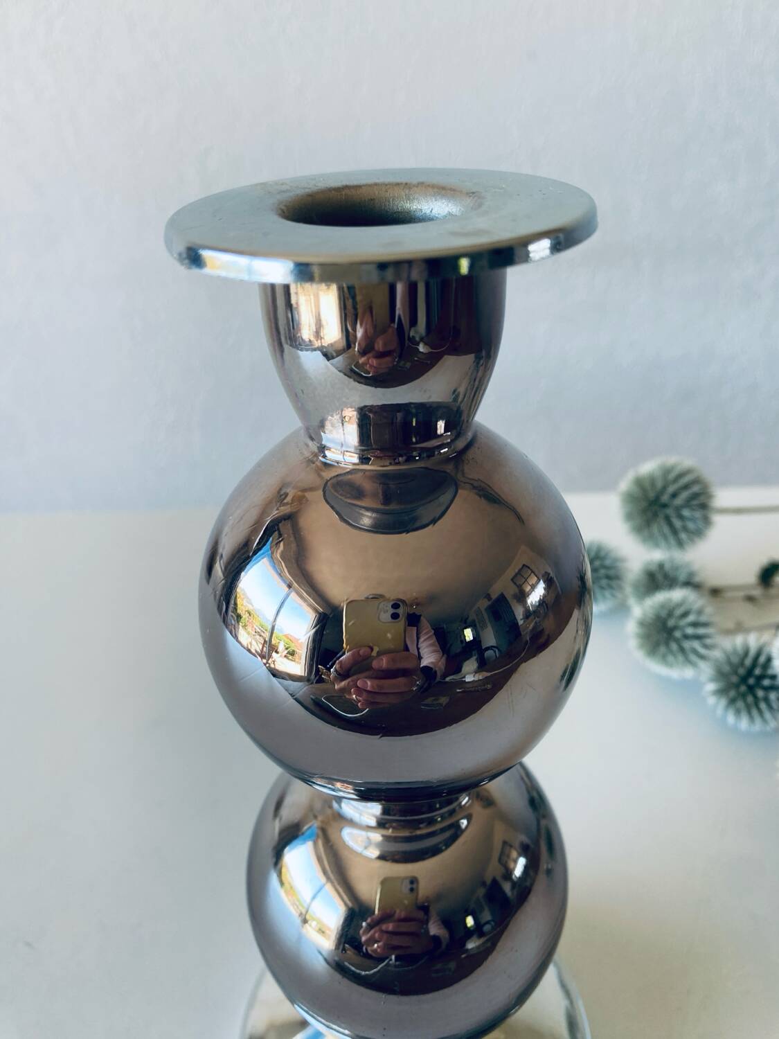 Eglomise glass candle holder