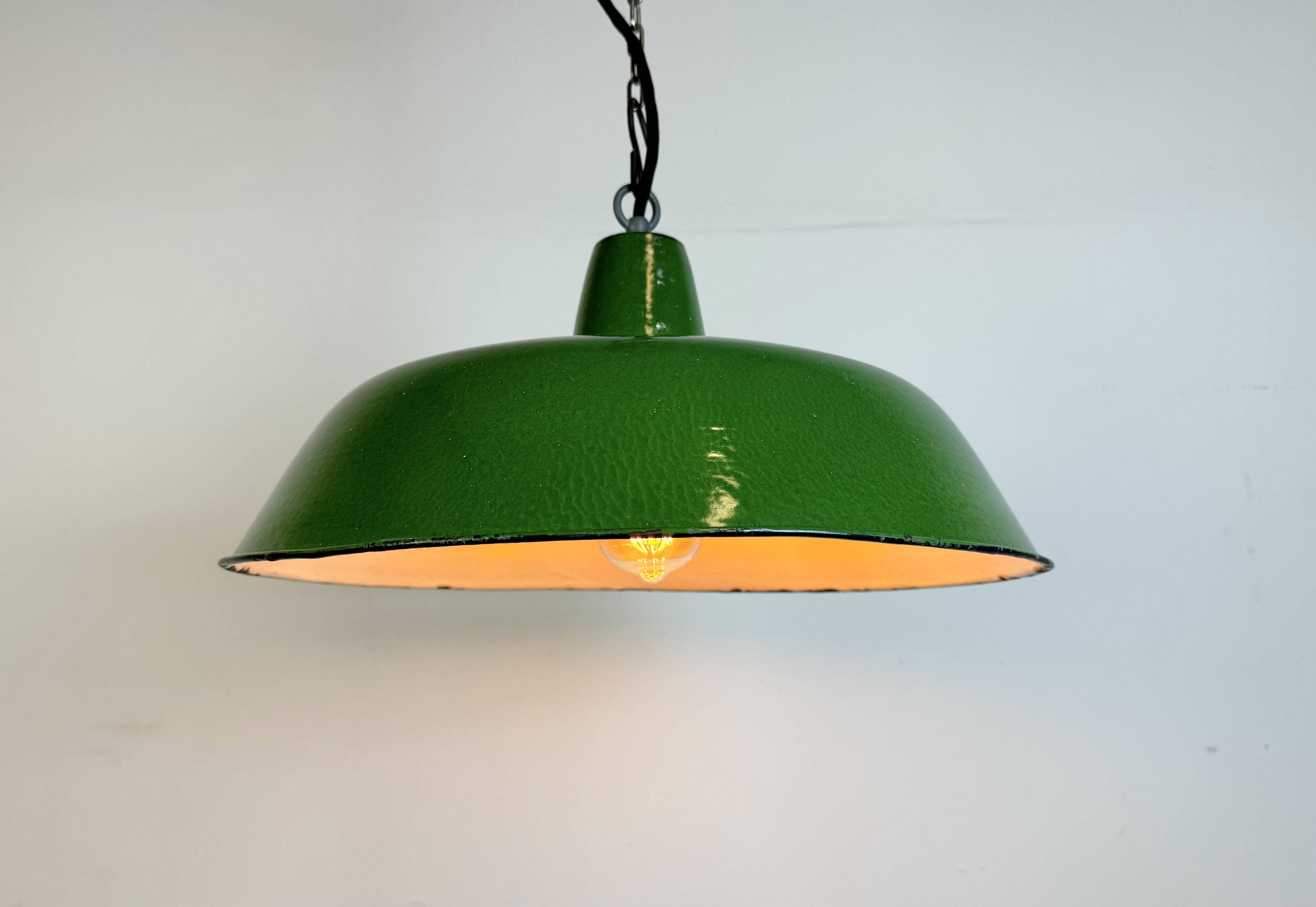 Industrial Green Enamel Factory Pendant Lamp, 1960s