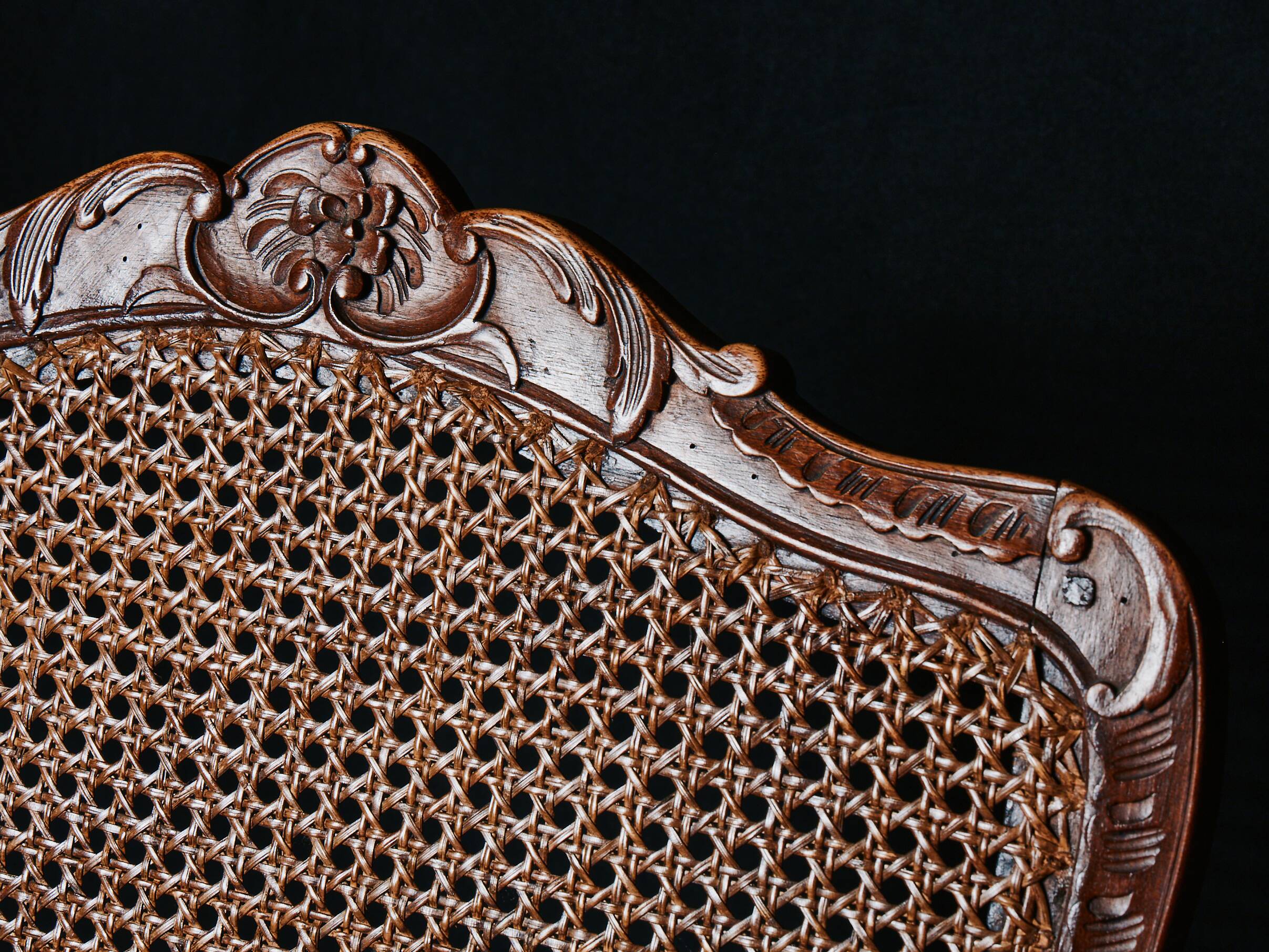 🪑 Pair of Louis XV caned armchairs in carved solid wood