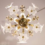 Lustre en verre de Murano décor de fleurs blanches, 1970