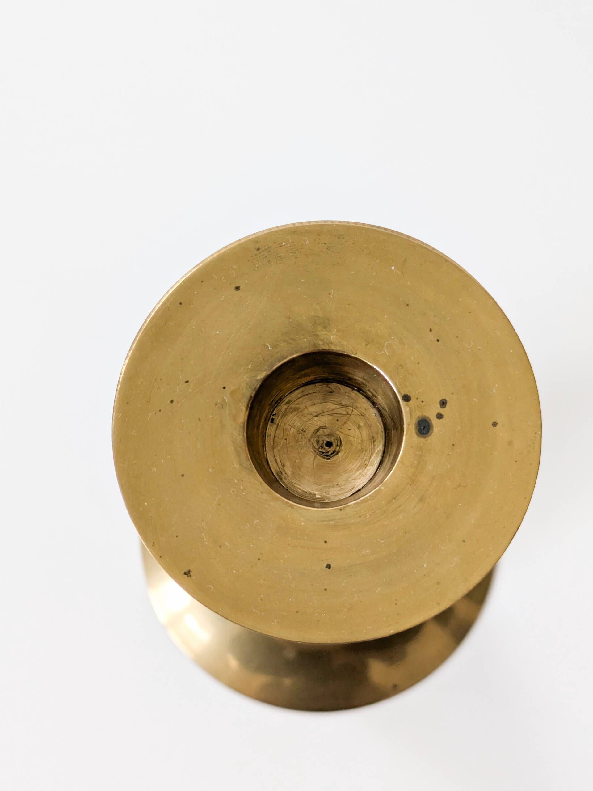 Pair of Midcentury brass candlesticks, flared shape.