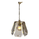 French Brass and Smoked Glass Hal Pendant, 1970s