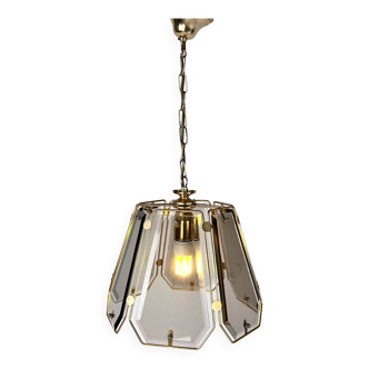 French Brass and Smoked Glass Hal Pendant, 1970s