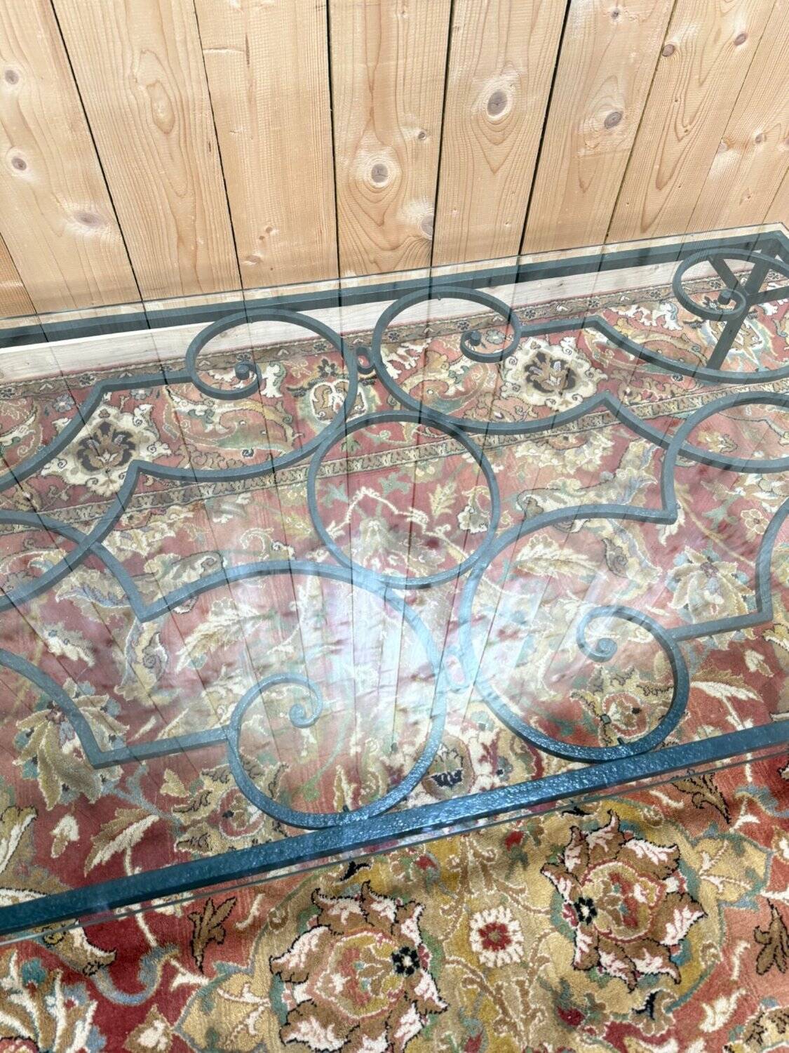 Wrought iron and glass coffee table from the 1900s.