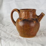 Rooster frieze pitcher, glaze with warm brown drips, ochre and volcanic - Denbac - 30s