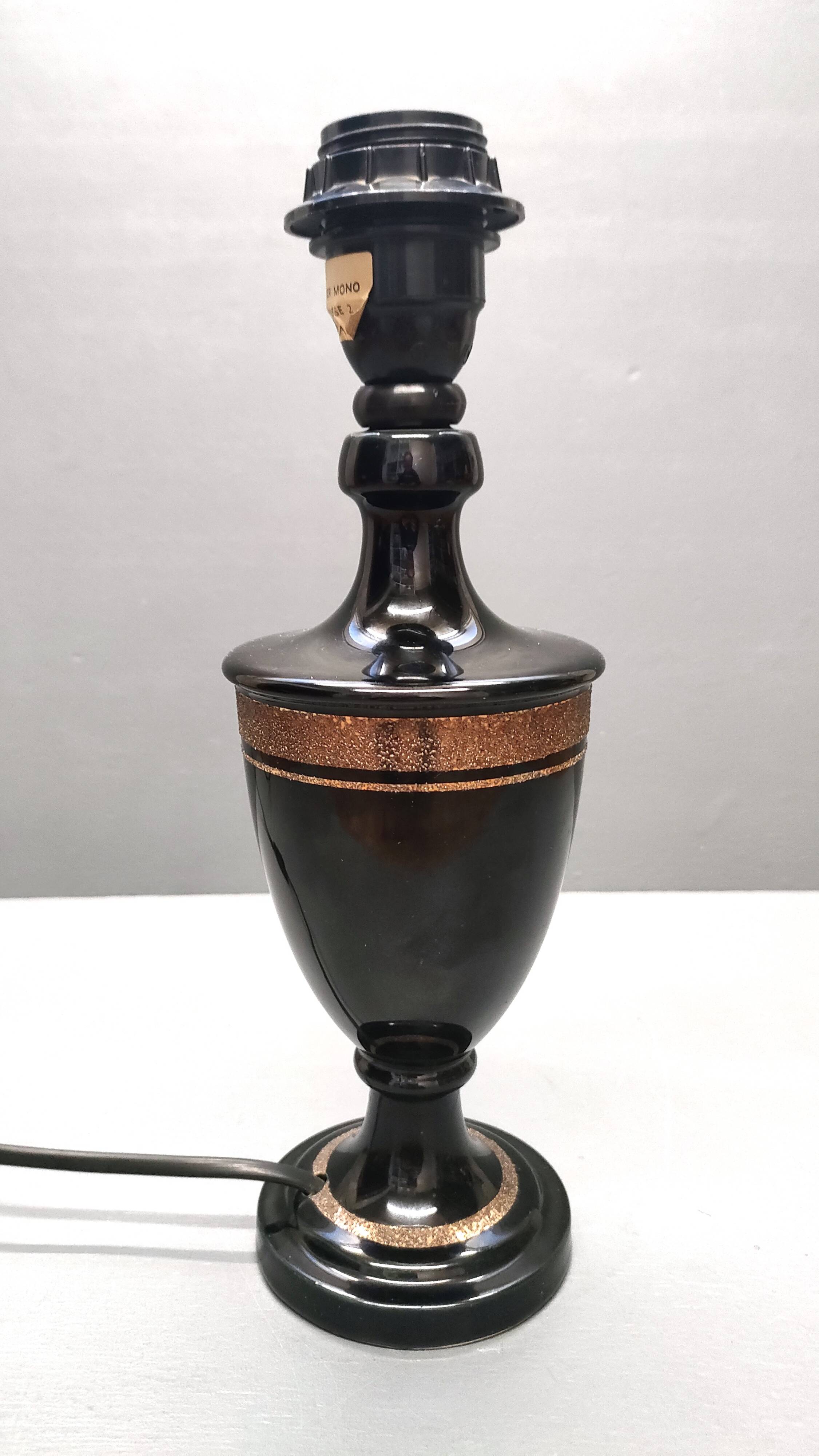Robert Deschuytener - Baluster lamp - Black and gold ceramic - 1970s