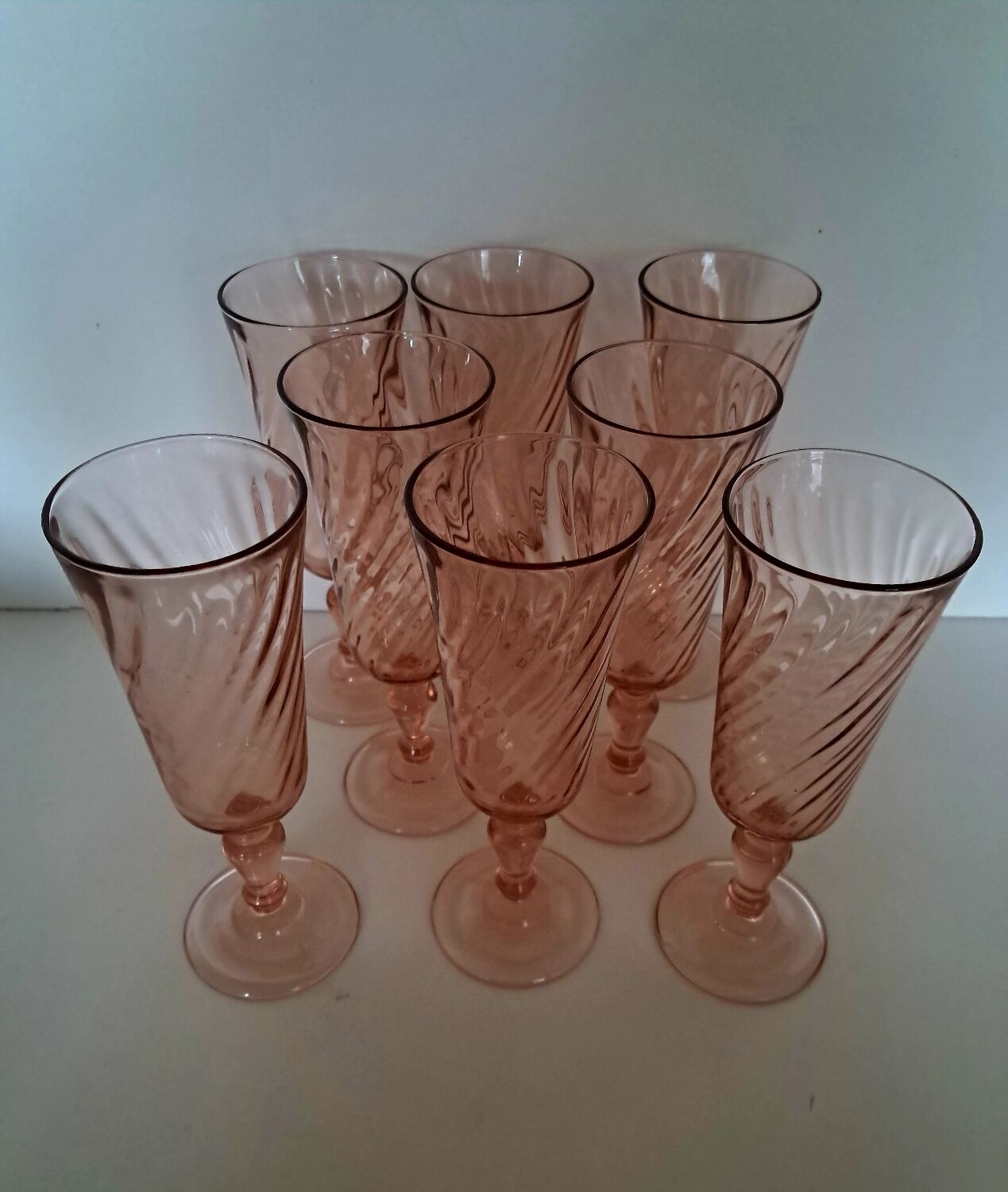 8 Rosaline Luminarc champagne flutes from the 1970s.