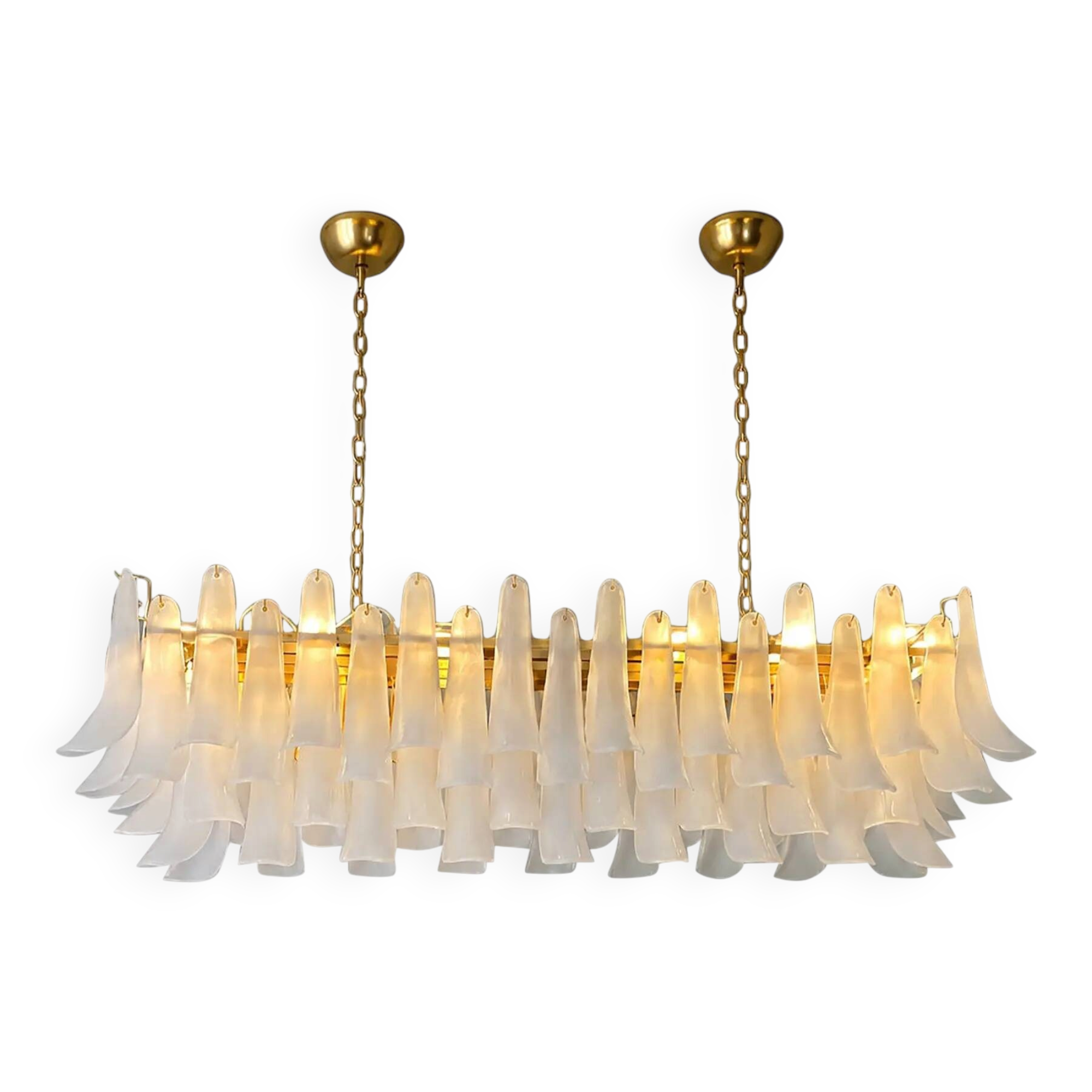 Contemporary Modern Frosted "Selle" Murano Glass Rectangular Chandelier in