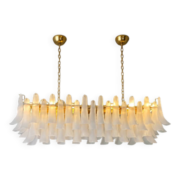 Chandelier rectangulaire en verre de Murano dépoli "Selle" moderne contemporain dans