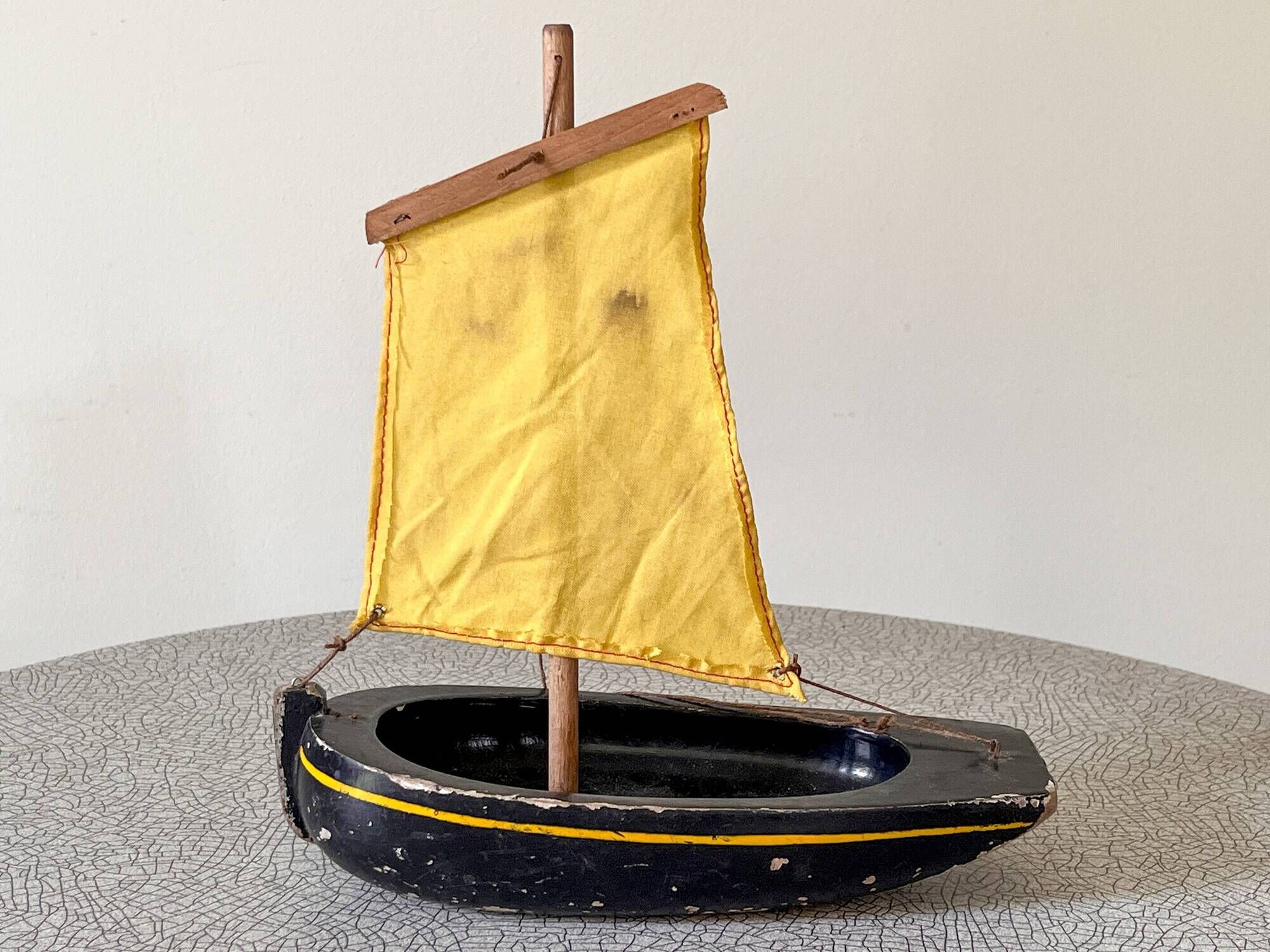 Wooden pond sailboat, The Misainier by the brand Tirot, vintage toy.