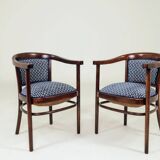 Pair of restored Art Deco style Thonet armchairs in jacquard.