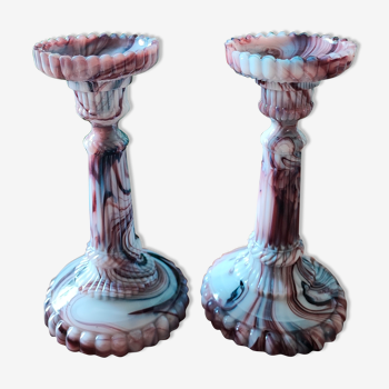 Bougeoirs en verre marbré