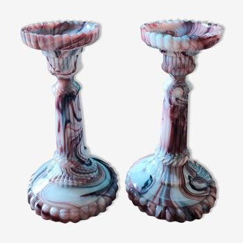 Candlesticks in marbled glass