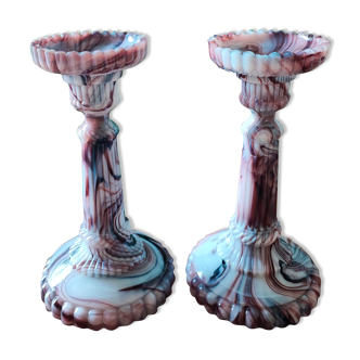 Candlesticks in marbled glass