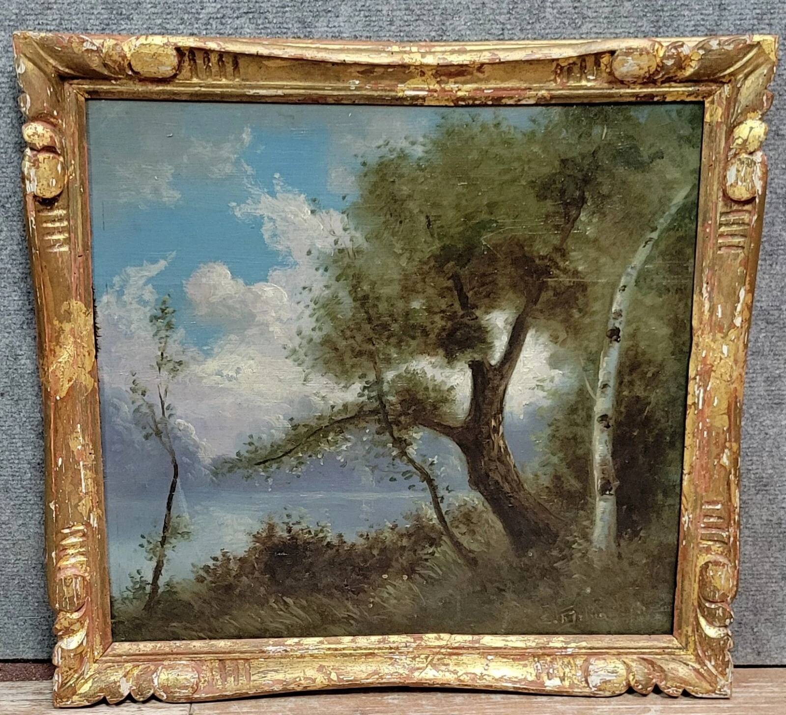 Da Silva after Corot: oil painting on panel landscape late 19th century
