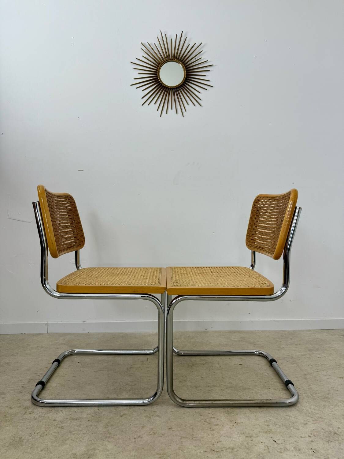 Lot of 2 identical caned chairs Cesca B32 design Marcel Breuer 1970 Made in Italy vintage