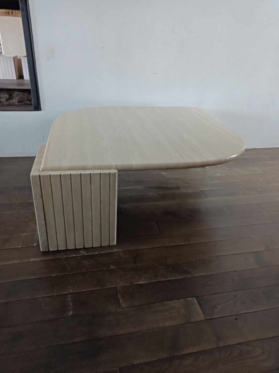 Large travertine coffee table drop shape