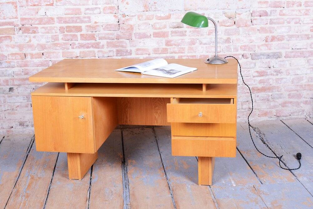 Mid-Century Ash Writing Desk, Czechoslovakia, 1960s