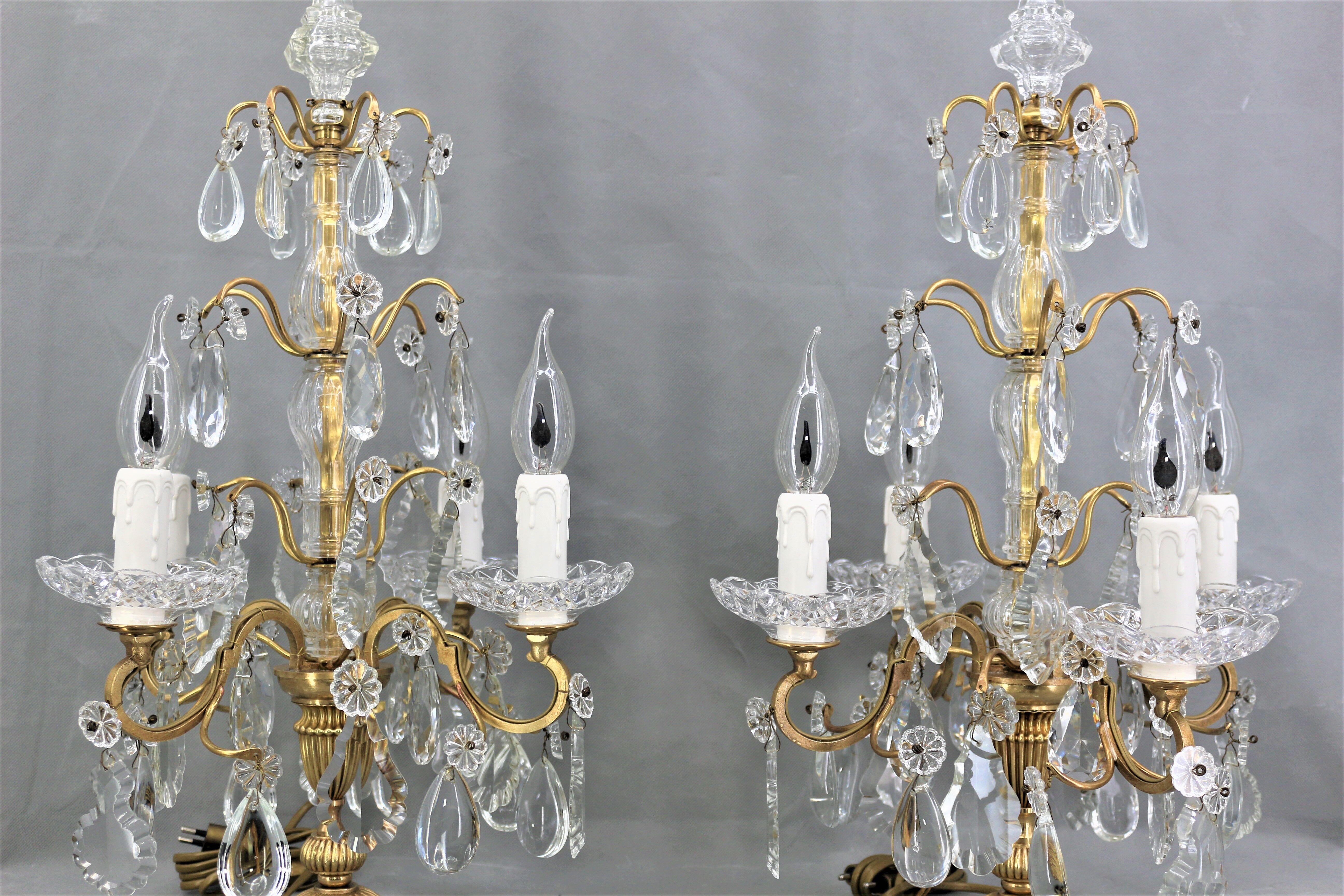Pair girandoles chandelier bronze & crystal louis XV style