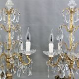 Paire girandoles chandelier bronze & cristal style Louis XV