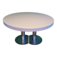 Ligne Roset table in glossy white lacquer, chrome legs, 2 extensions.