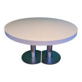 Ligne Roset table laqué blanc brillant, pieds chrome, 2 allonges