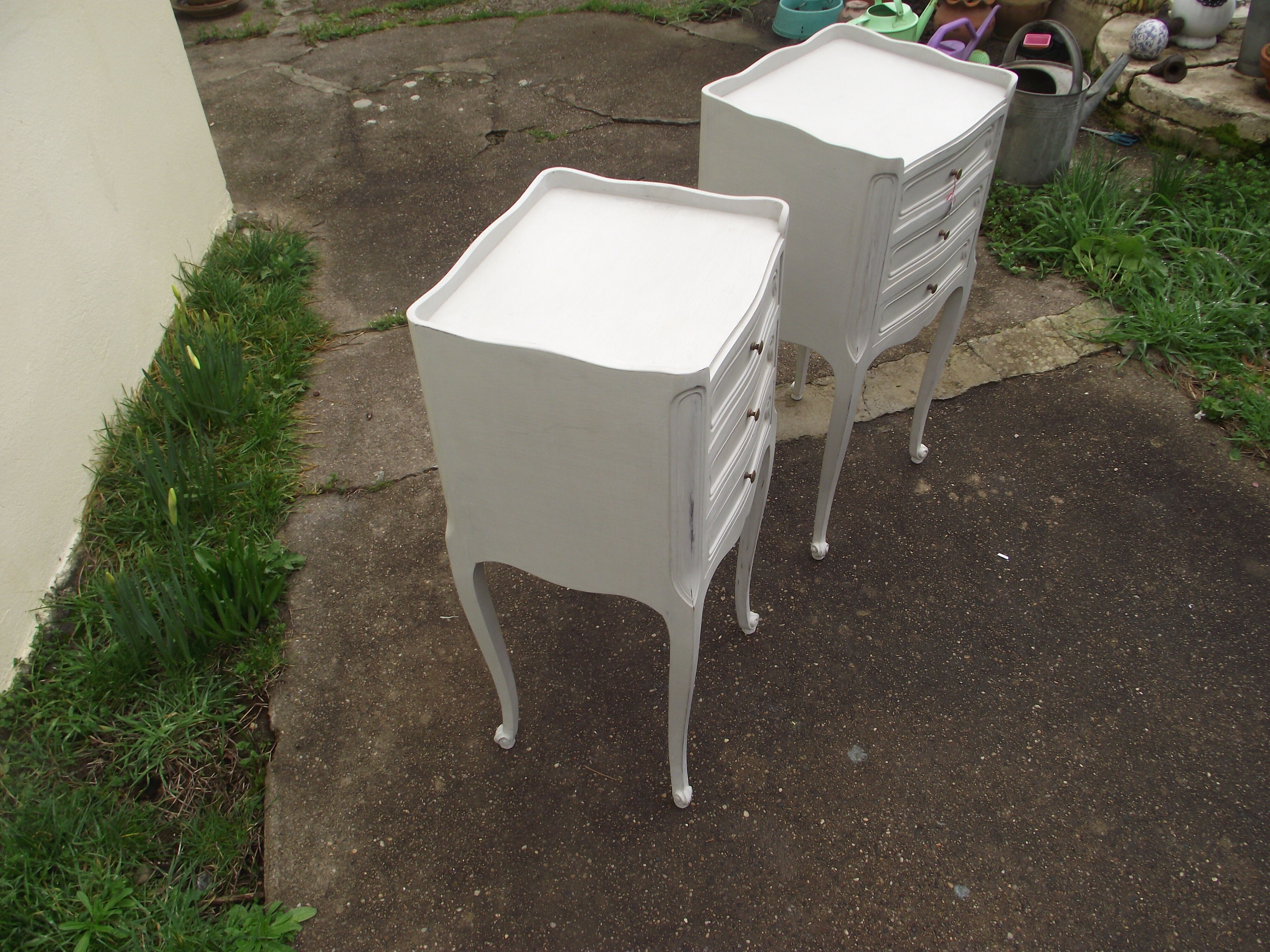 Pair of bedside  Louis XV-style patinated light grey