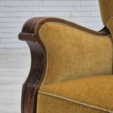 1960s, Danish relax armchair, yellow-honning furniture velour, oak wood.