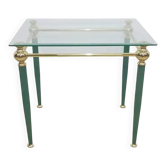 Table d'appoint moderne du milieu du siècle, verre clair, laiton doré, métal vert, F
