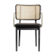 Black leather black wooden cannage chair with armrests