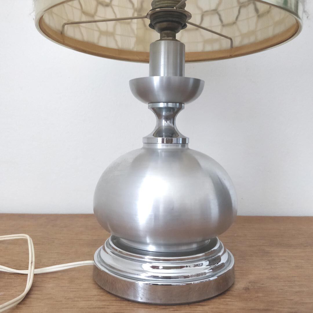 Seventies lamp brushed aluminum and wool